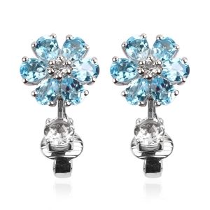 NWT SWISS BLUE TOPAZ & WHITE TOPAZ EARRINGS IN PLATINUM OVER STERLING SILVER